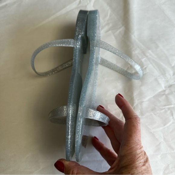 Stuart Weitzman Womens Sawyer Slide Silver Glitter Sparkle Jelly Sandals Slip On - Picture 5 of 9